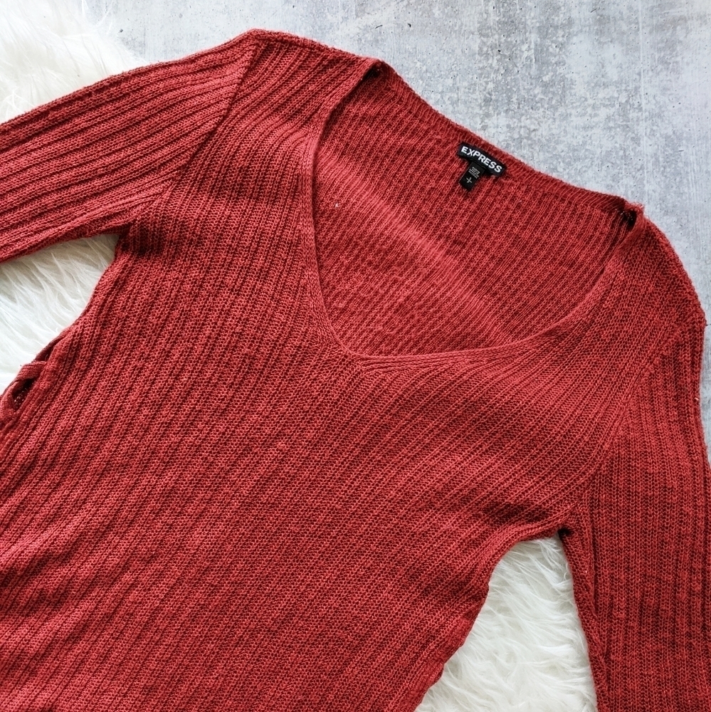 Express burnt orange knit sweater lace up sides